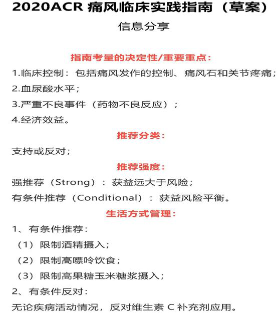 昨天，美国风湿病学术年会（ACR）宣布了2020ACR痛风临床实践指南（草案）